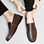 Men leather loafers slip on moccasins with cushioned insole and rubber outsole