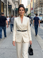 Women 2 Piece Suit stand collar tailored jacket with flared trousers