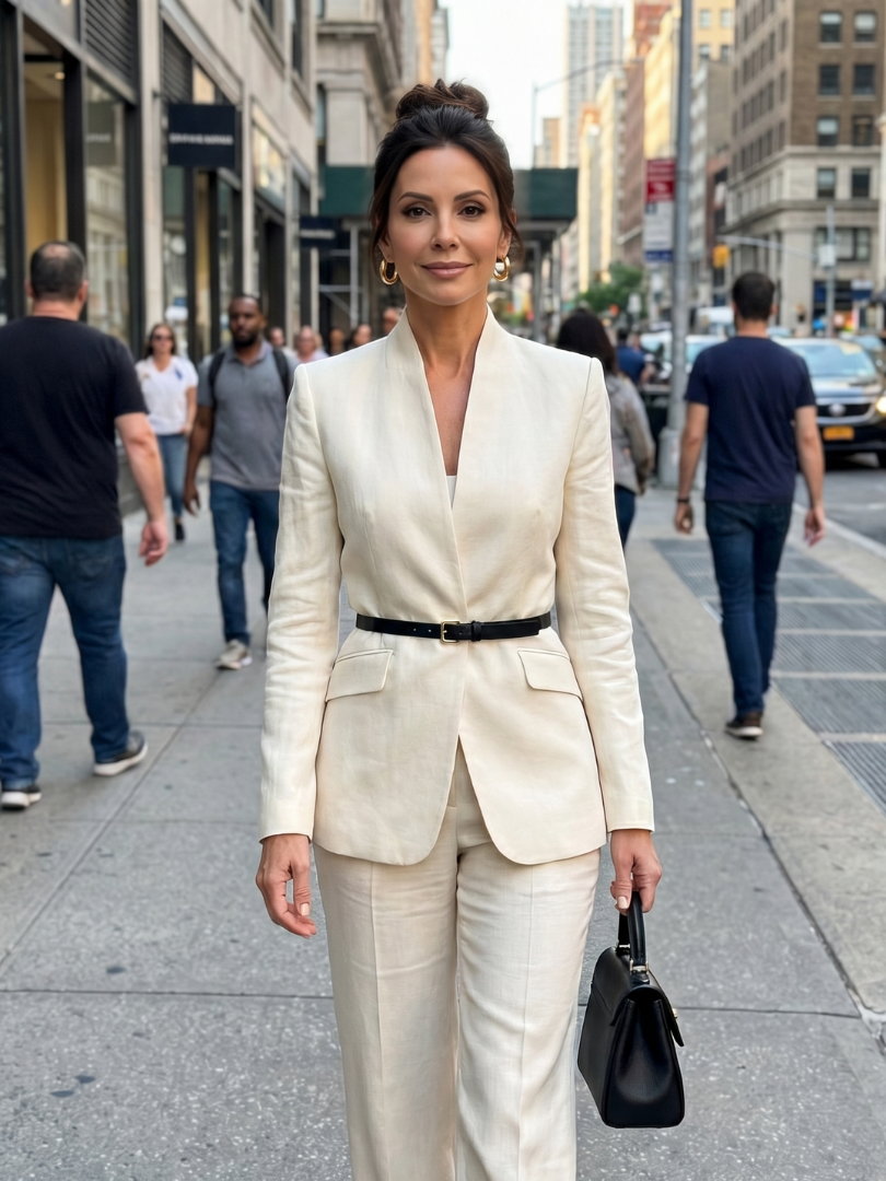 Women 2 Piece Suit stand collar tailored jacket with flared trousers