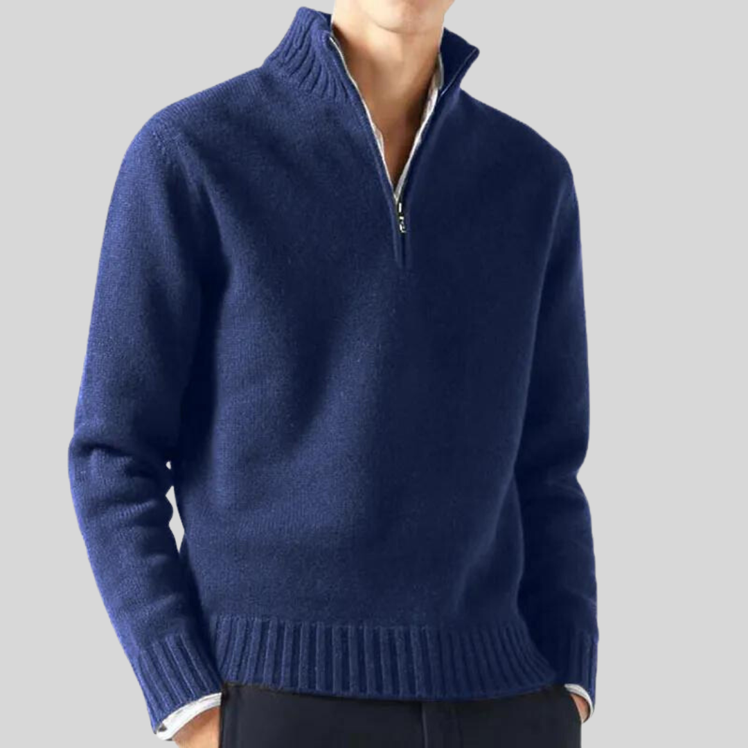 Men's half-zip pullover sweater wool blend, warm winter knitwear