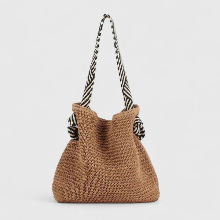 Women woven shoulder bag casual shopper in brown and beige