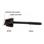 BBQ grill brush 3-in-1 with scraper and sponge, black