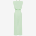 Women's jumpsuit with belted waist, minimalist elegant style, available in beige black olive