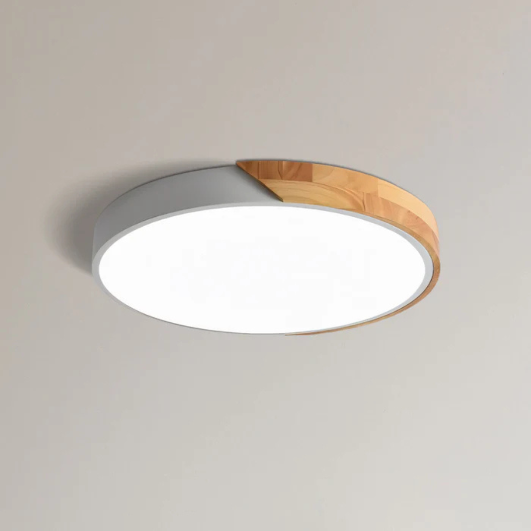 Scandinavian wood LED ceiling light, round modern indoor flush mount
