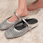 Women's woven mule flats with orthopedic sole, backless slip-on style in 6 colors