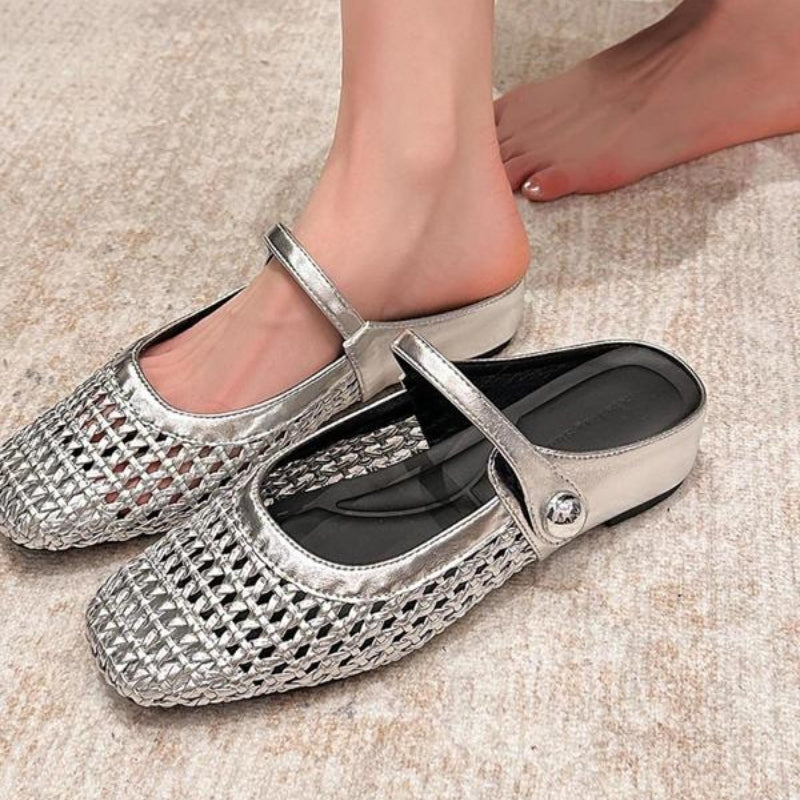Women's woven mule flats with orthopedic sole, backless slip-on style in 6 colors
