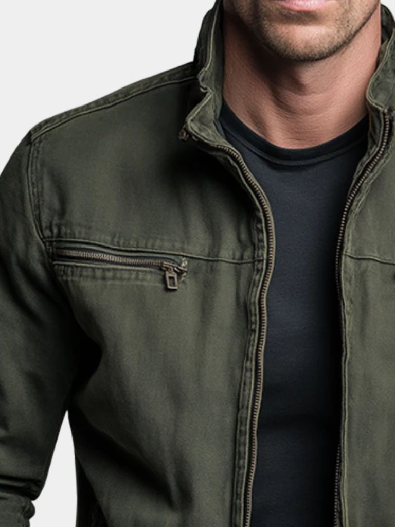 Men heritage field jacket olive green relaxed fit with multiple pockets