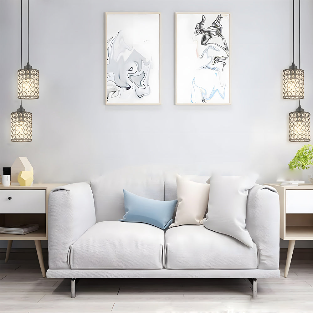 Crystal pendant chandelier set, Nordic minimalist geometric design, black and chrome, 2 pieces