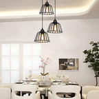 Industrial chandelier black iron cage LED retro style 1 or 3 light pendant