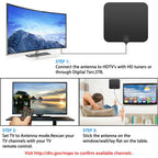 Indoor HDTV antenna with 300-mile range and signal booster, slim black design