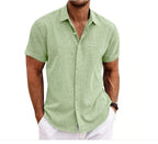 Men's linen shirt short sleeve double button placket lightweight summer