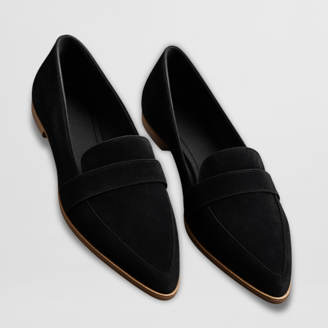Women's orthopedic suede loafers, cushioned slip-on, available in khaki, gray, black and leopard