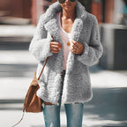 Women's thick fleece jacket with modern cut, warm winter outerwear
