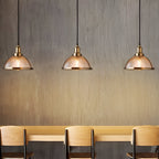 Retro pendant lamp with striped glass shade in chrome and bronze, 1-light hardwired ceiling fixture