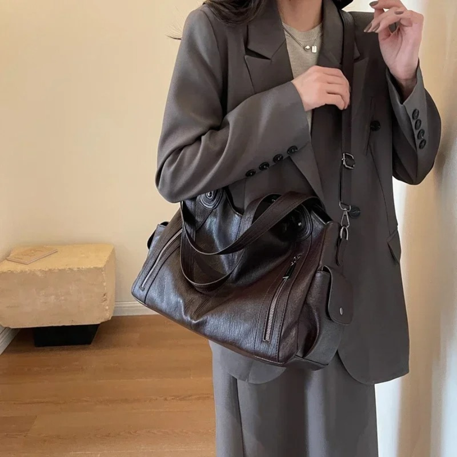 Women's vegan leather shoulder bag crossbody, multiple pockets everyday handbag