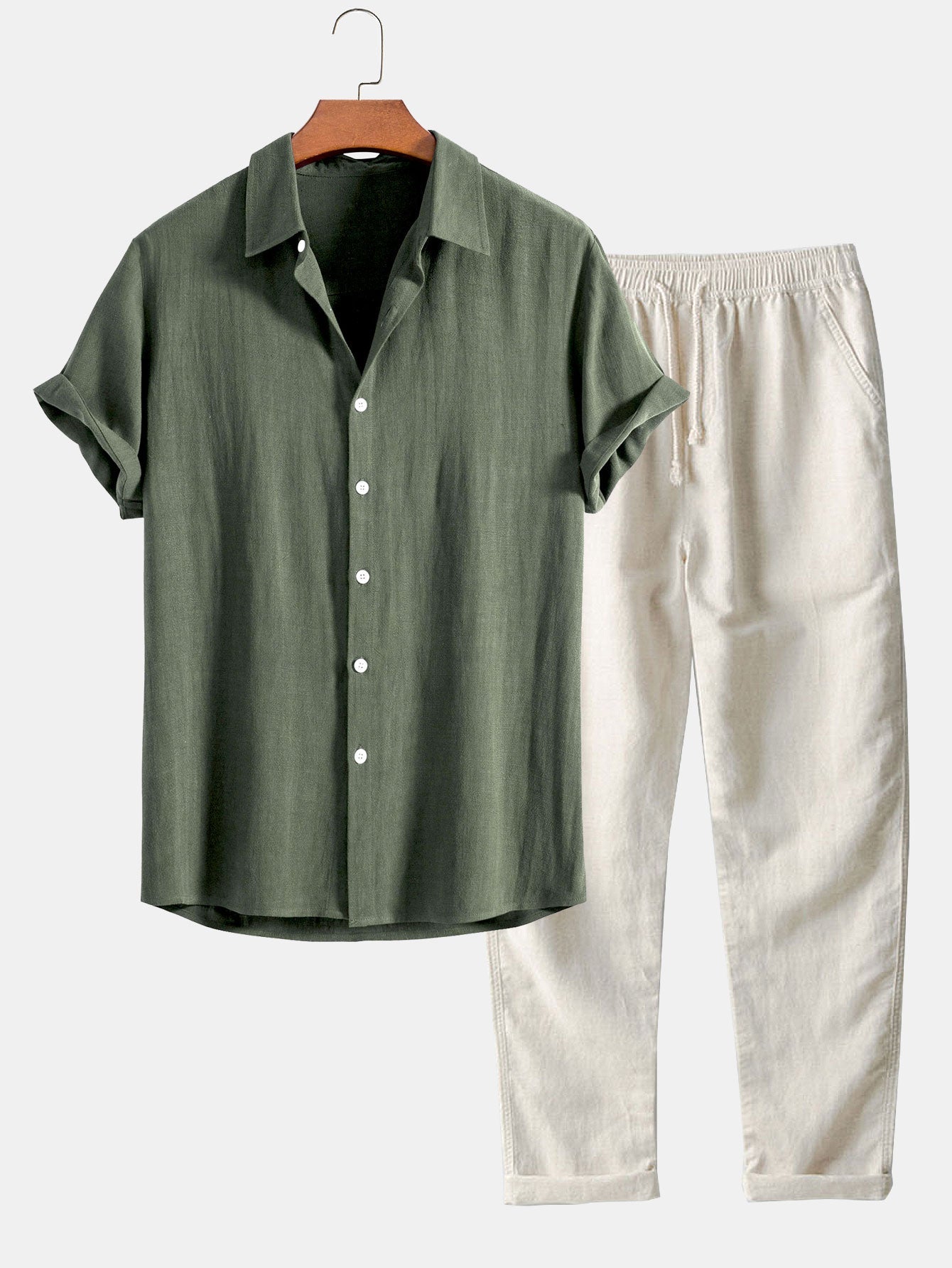 Men's summer outfit set lightweight linen shirt and trousers relaxed fit
