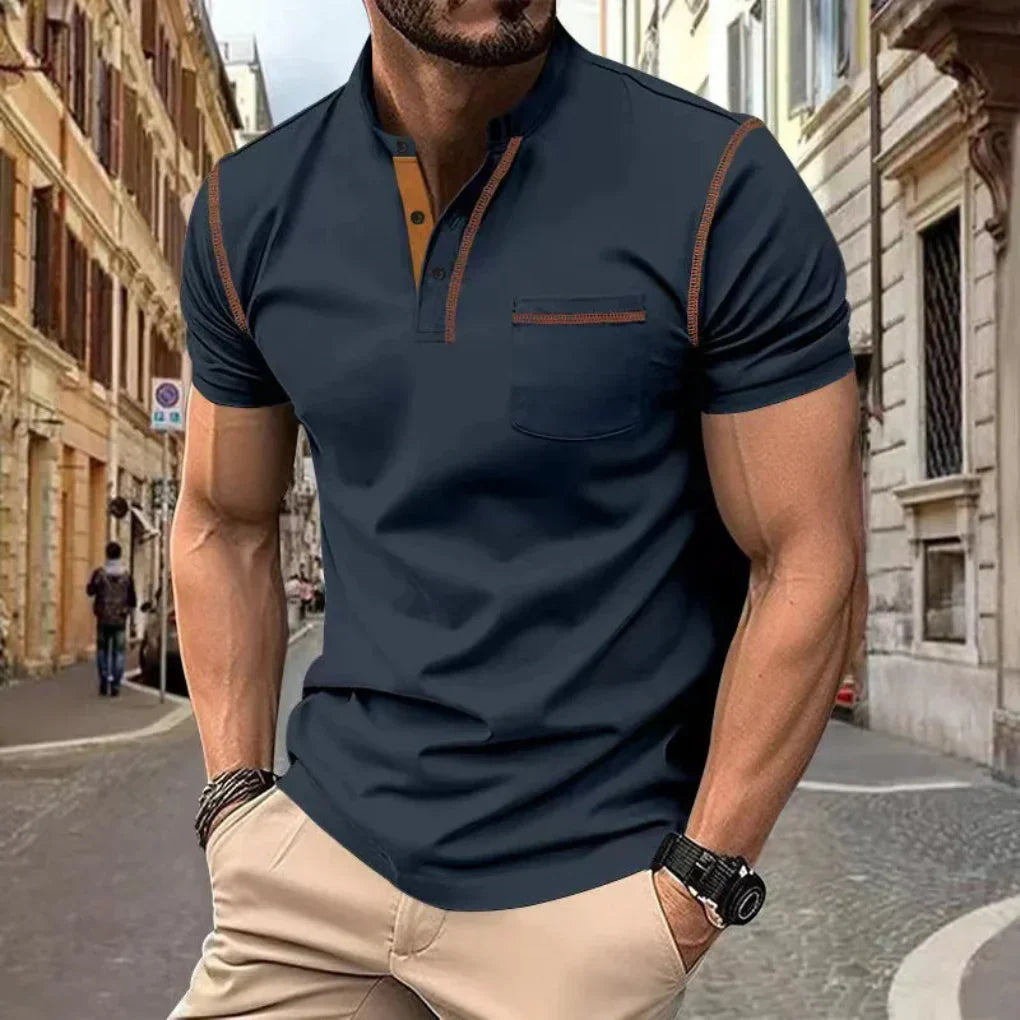 Men's polo shirt cotton blend regular fit short sleeve button placket