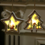 Wooden Christmas ornaments set of 2, modern natural wood, bell star tree gift shapes
