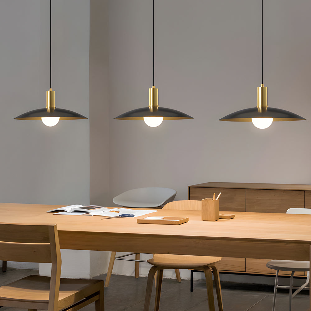 Brass pendant lamp mid-century style with white milk glass shade, 1-light E27