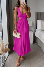 Satin midi dress with pleated flowing silhouette, women's evening wear
