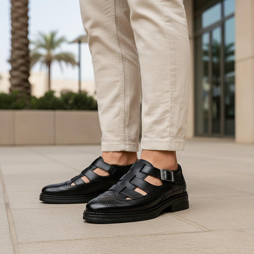 Slip-On Sandals | Men's Leather, Breathable Fit | Non-Slip Sole