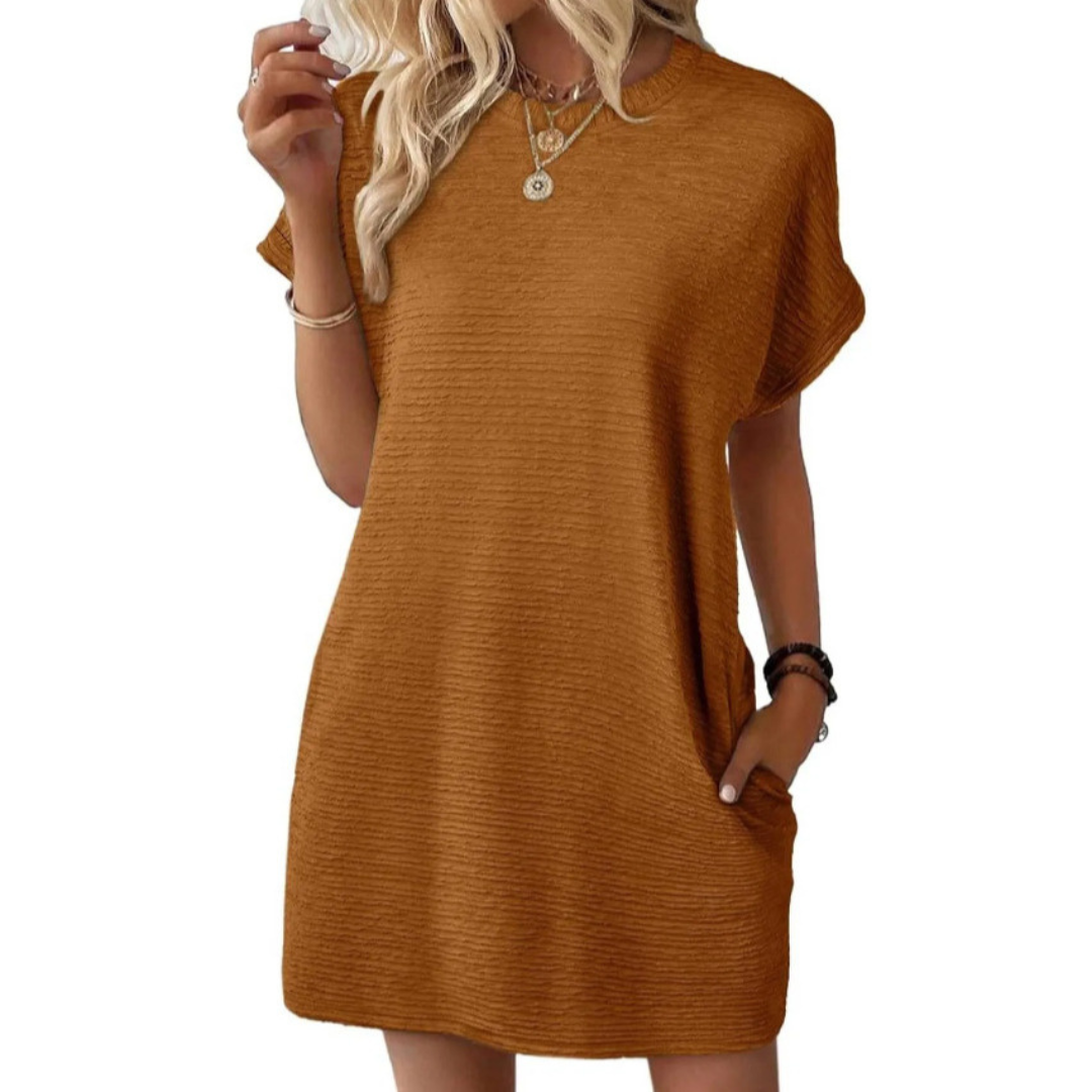 Women A-Line Dress with round neckline casual style