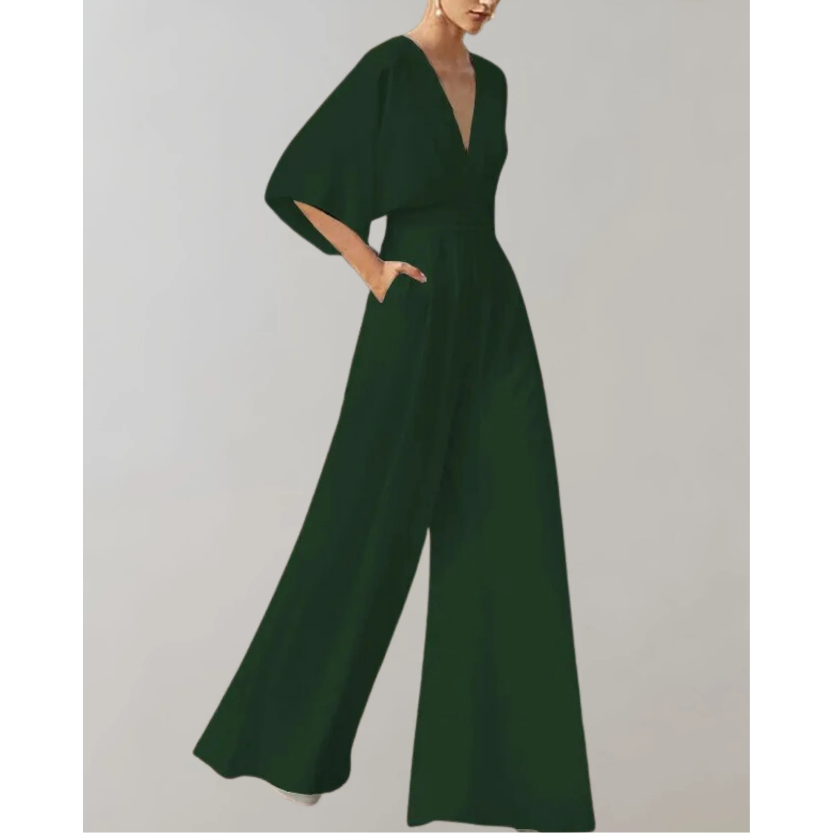 Women's wide leg jumpsuit in fluid lightweight fabric, fitted waist, elegant silhouette
