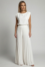 Women's two-piece set with sleeveless top and wide-leg trousers, relaxed fit summer outfit