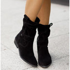 Women suede ankle boots low block heel slouch cuff side zip