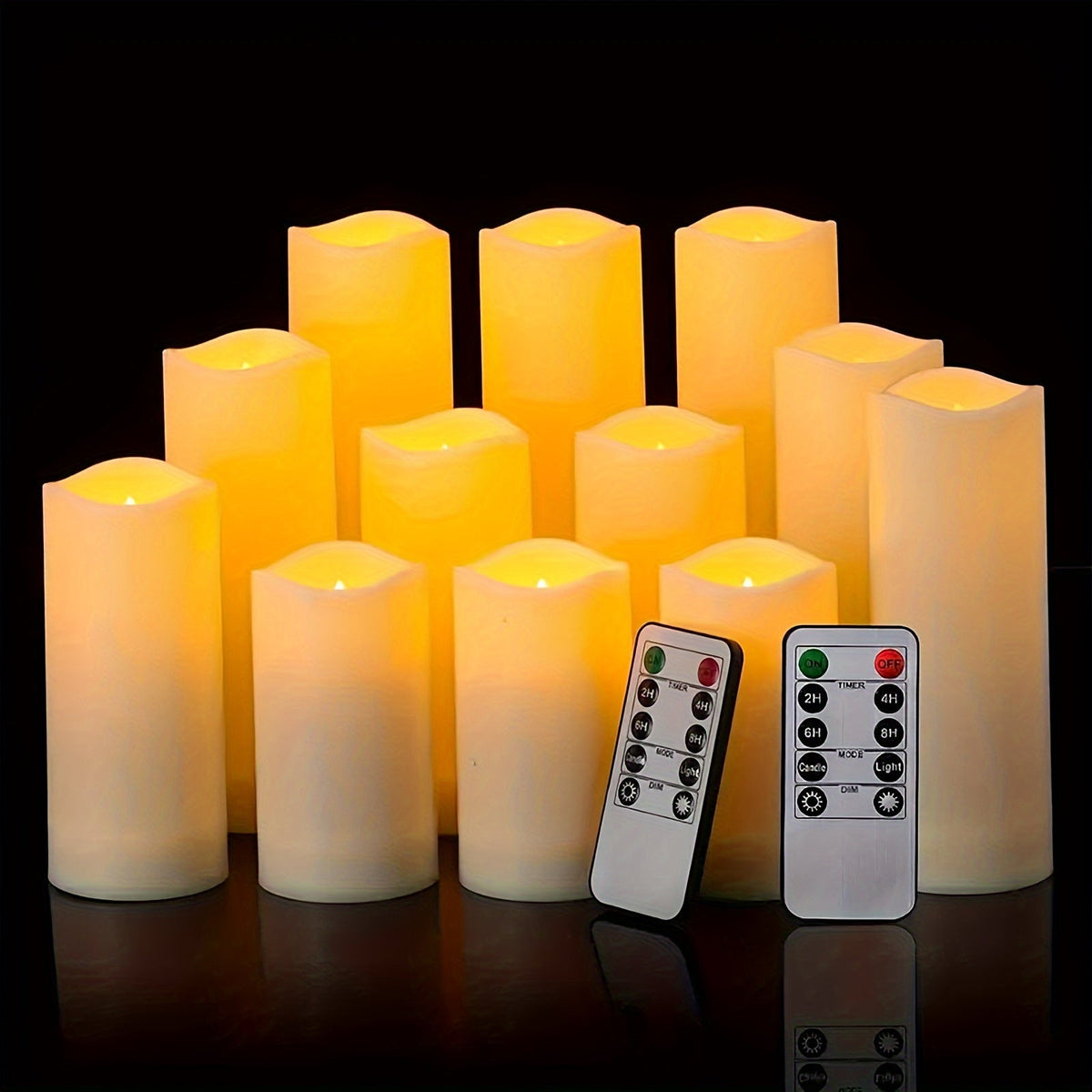 LED flameless candles ivory set of 12 with remote control and timer, waterproof