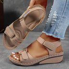 Wedge sandals with orthopedic contoured footbed and adjustable strap, women's summer support sandal