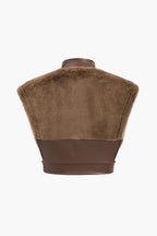 Faux leather co-ord set women's sleeveless top and mini skirt with faux fur trim