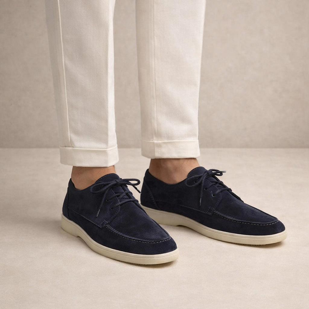 Men's suede leather loafers with lace-up closure and closed toe, regular fit