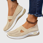 Women's orthopaedic slip-on shoes with knitted upper and thick cushioned sole