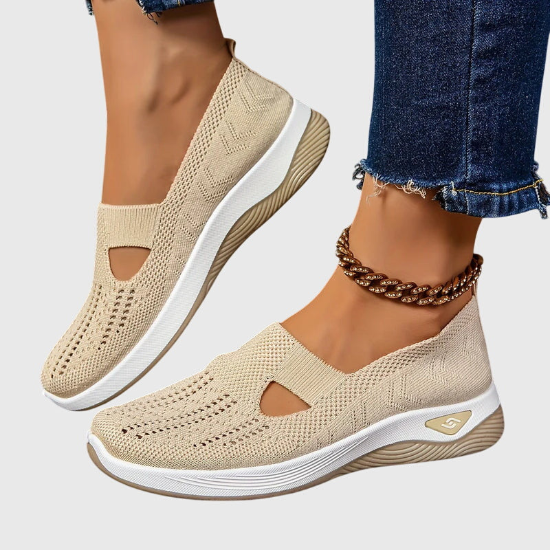 Women's orthopaedic slip-on shoes with knitted upper and thick cushioned sole