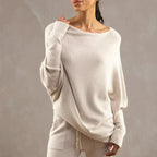 Women asymmetric draped pullover sweater with swing collar in multiple colours