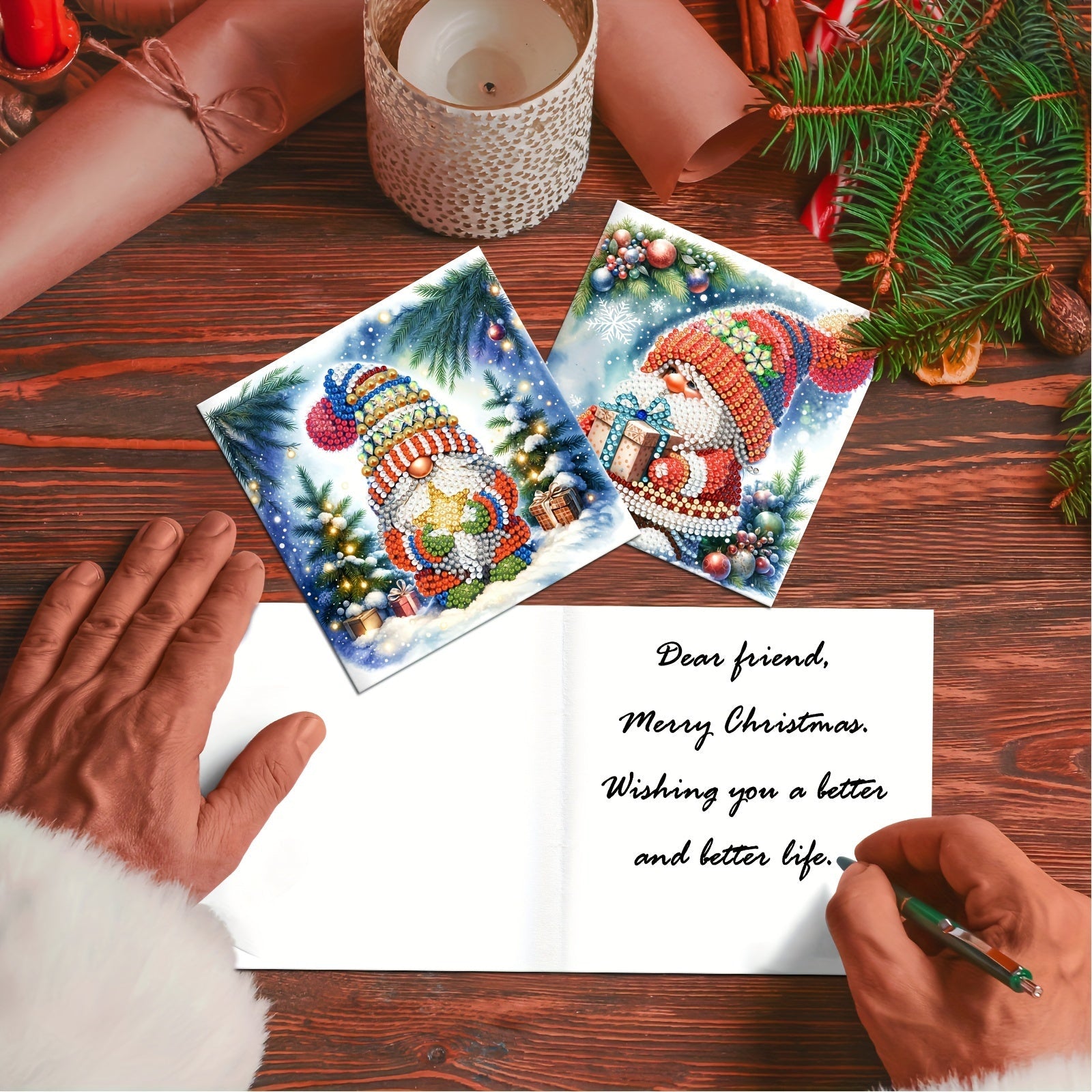Diamond painting Christmas cards DIY set 12pcs with Santa designs and envelopes