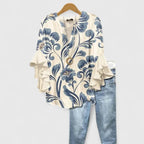Women floral blouse with ruffled 3/4 sleeves and V-neckline regular fit