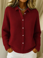 Women's knit cardigan with classic collar and button-up front, winter knitwear