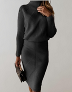 Women 2 piece knit turtleneck sweater and slim skirt set in multiple colors