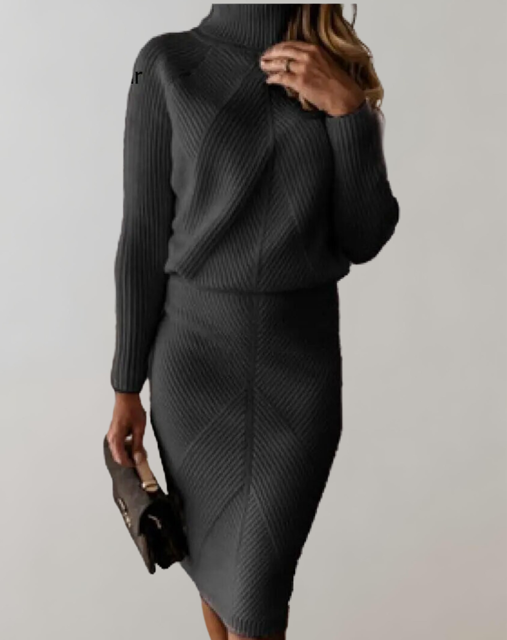 Women 2 piece knit turtleneck sweater and slim skirt set in multiple colors