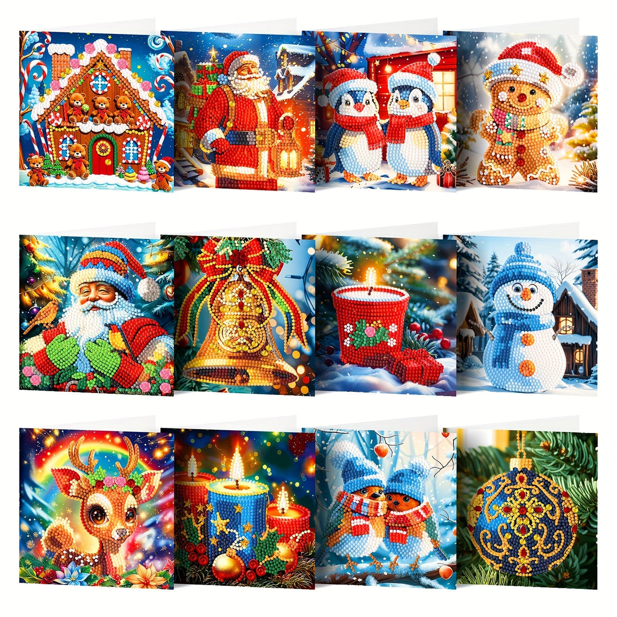 Diamond Painting Christmas Cards 12 Piece Snowman Reindeer Craft Kit