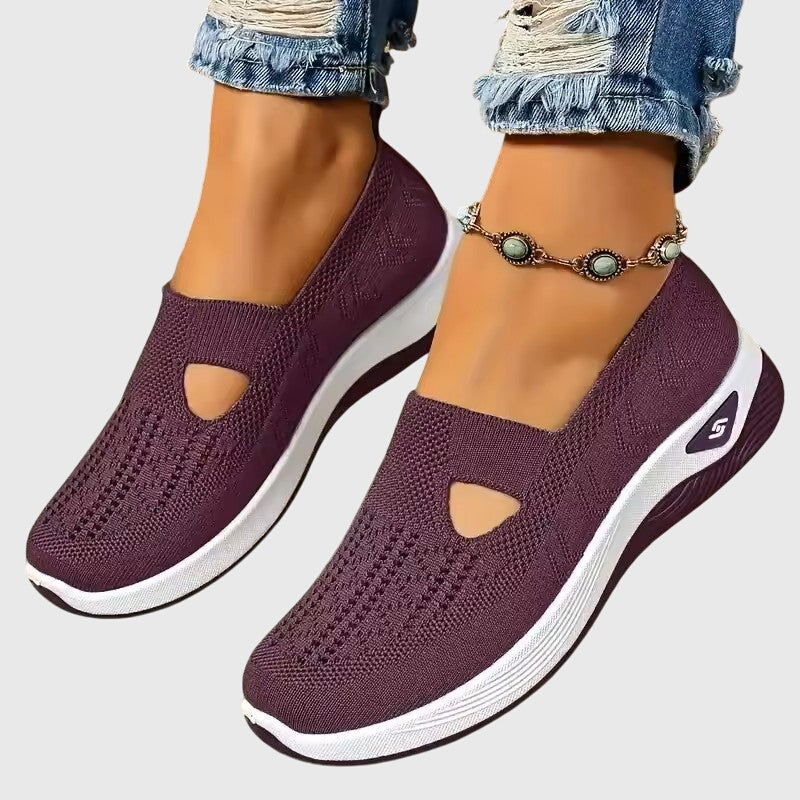 Women's orthopaedic slip-on shoes with knitted upper and thick cushioned sole