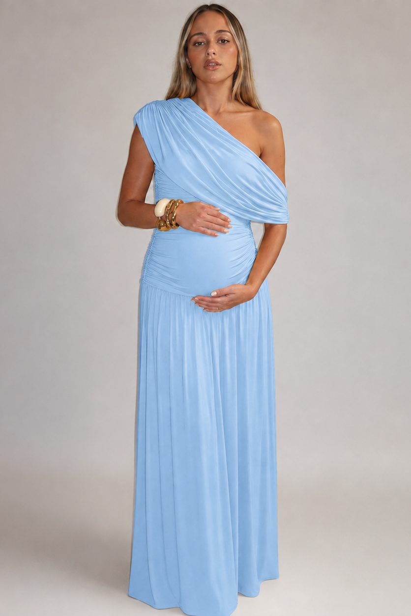 Maternity Maxi Dress Asymmetric Neckline Baby Shower | Kira