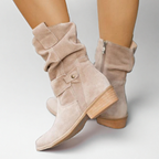 Women suede ankle boots low block heel slouch cuff side zip