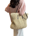 Women woven tote bag spacious lightweight shoulder bag