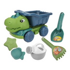 Beach sand toy set with dinosaur truck and sandcastle molds for kids outdoor play