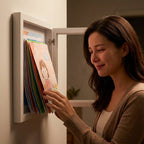 Kids drawing display frame rotating art frame stores 150 drawings, available in multiple colors