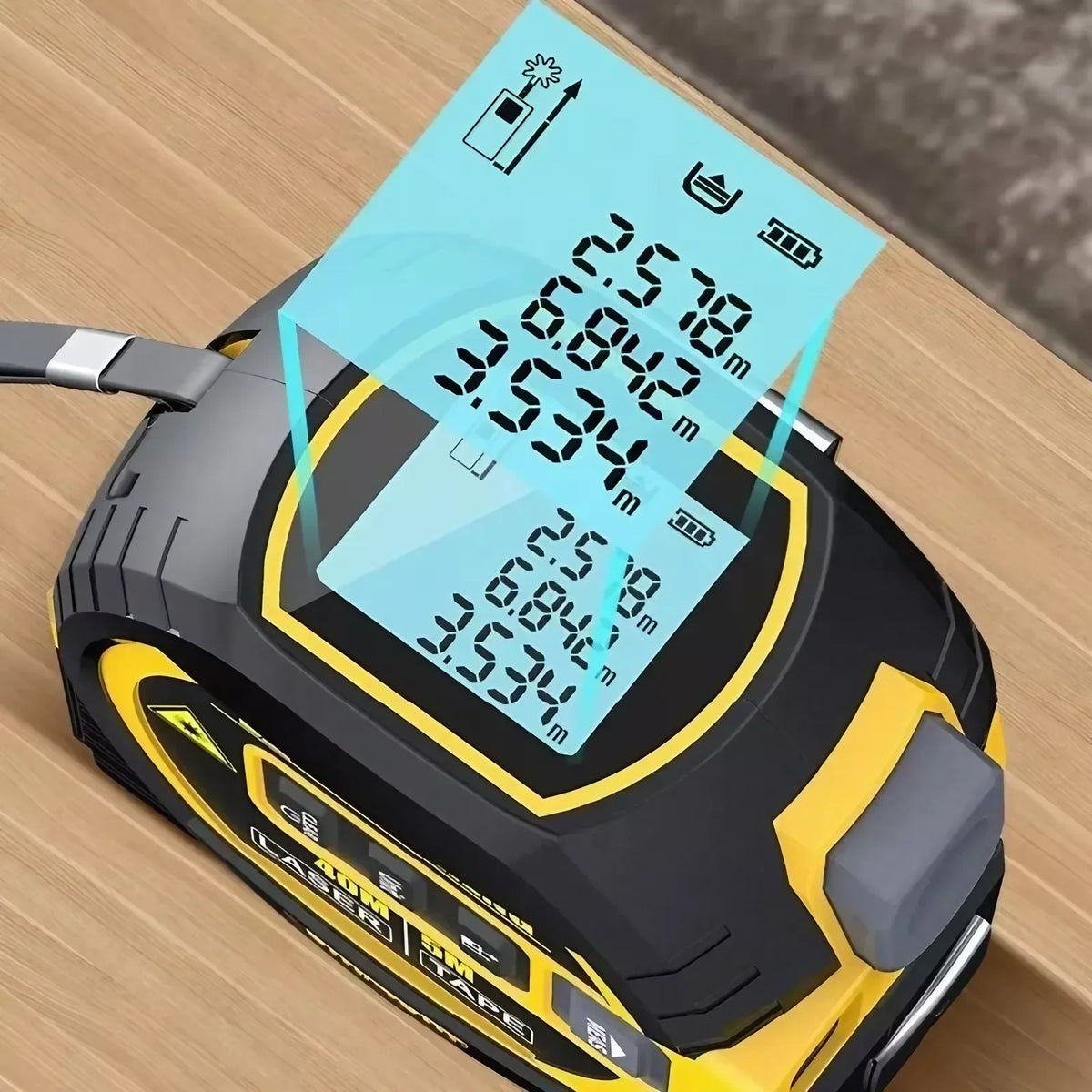 3-in-1 laser tape measure 60M range with digital display and cross laser