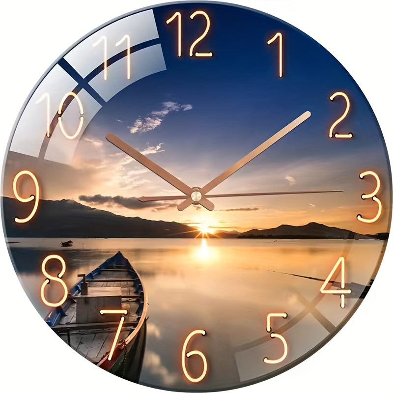 12-inch round silent wall clock with glass frame and modern nautical design